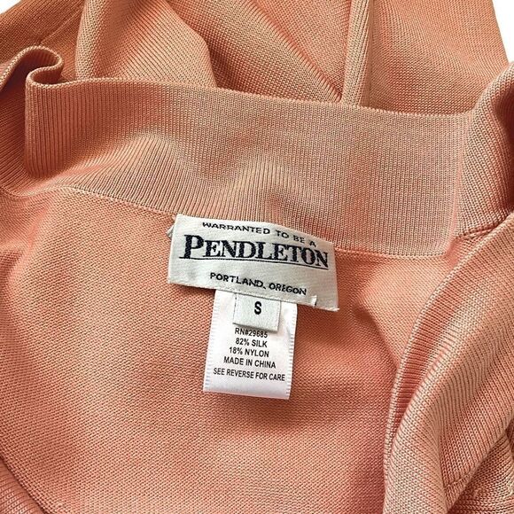 PENDLETON Woman's Knit Pullover Top Size S Silk Blend Peach Tie Collar - Picture 12 of 15